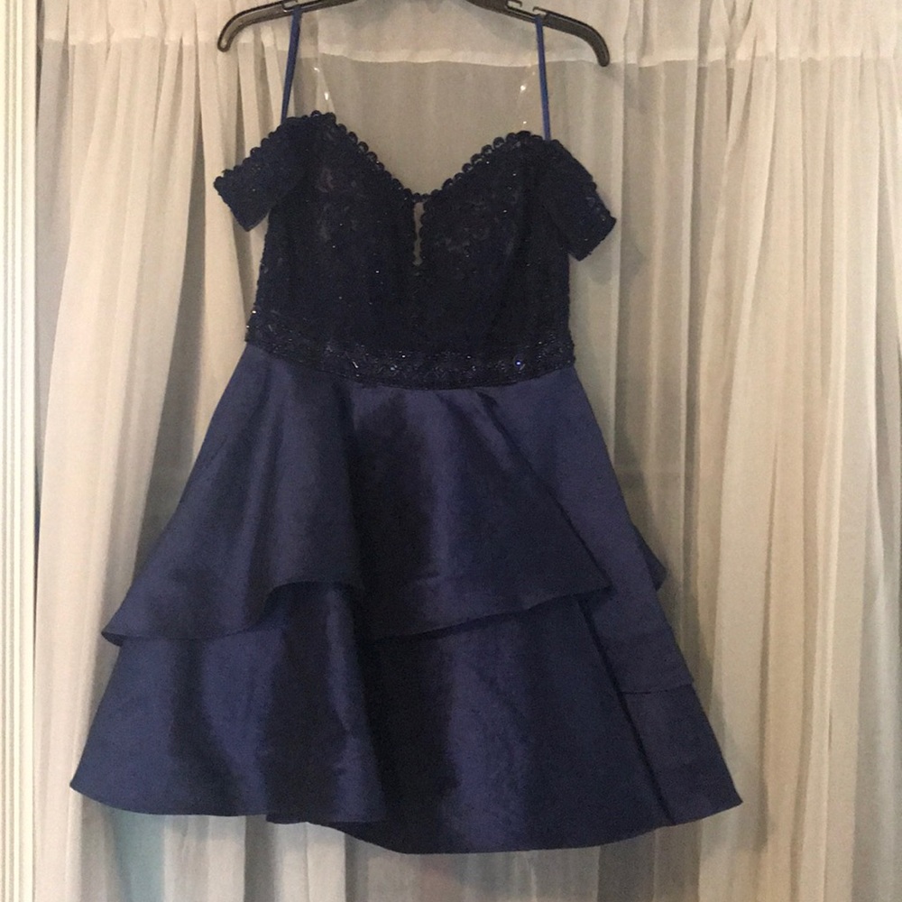 Navy Off-shoulder Homecoming Dress